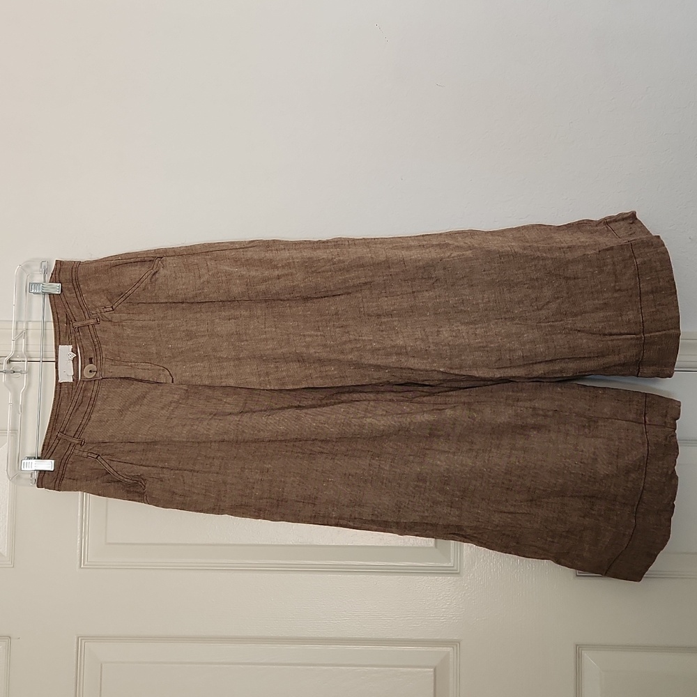 Anthropologie Linen Low-Rise Wide Leg Pants Tan Beige Waist 29 - Picture 10 of 15